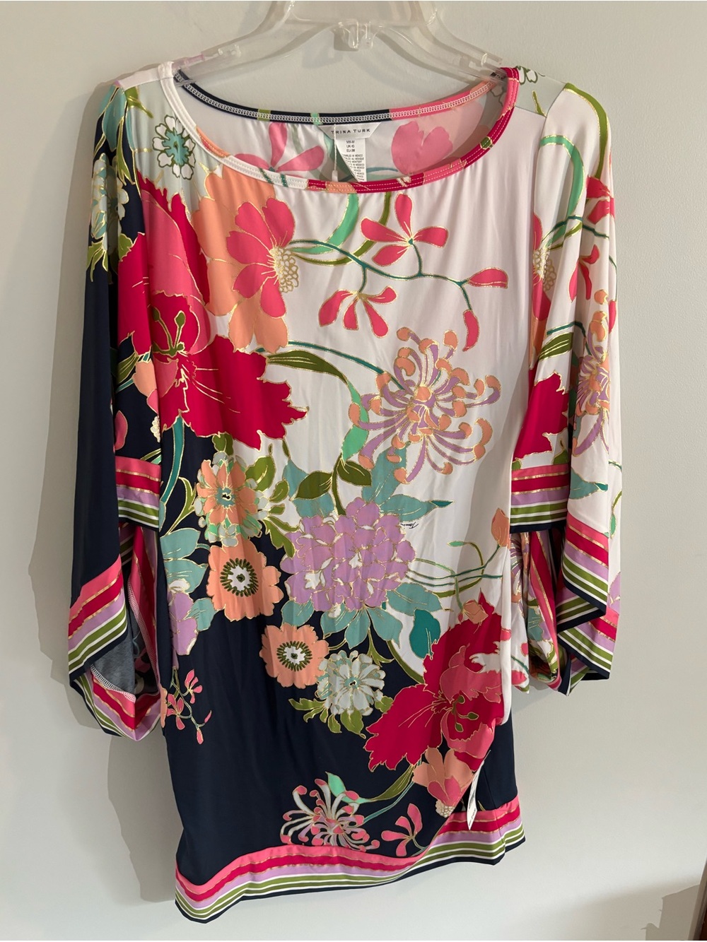 Trina Turk Royal Botanical Print Tunic Kaftan Swim Cover Size M NWT